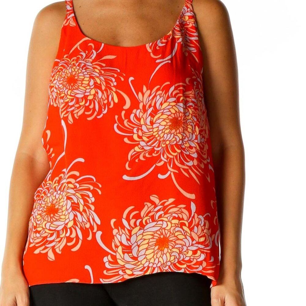 Cabi Orange Mum Floral Lovely Day Spaghetti Strap Tank Top Blouse Size Medium